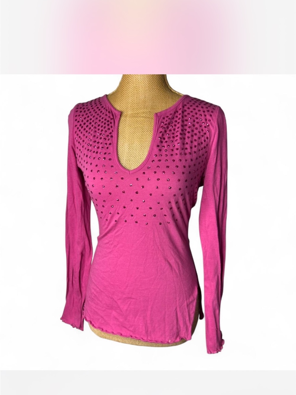 Vintage Y2K Women's Pink glitter Long-Sleeve Top
